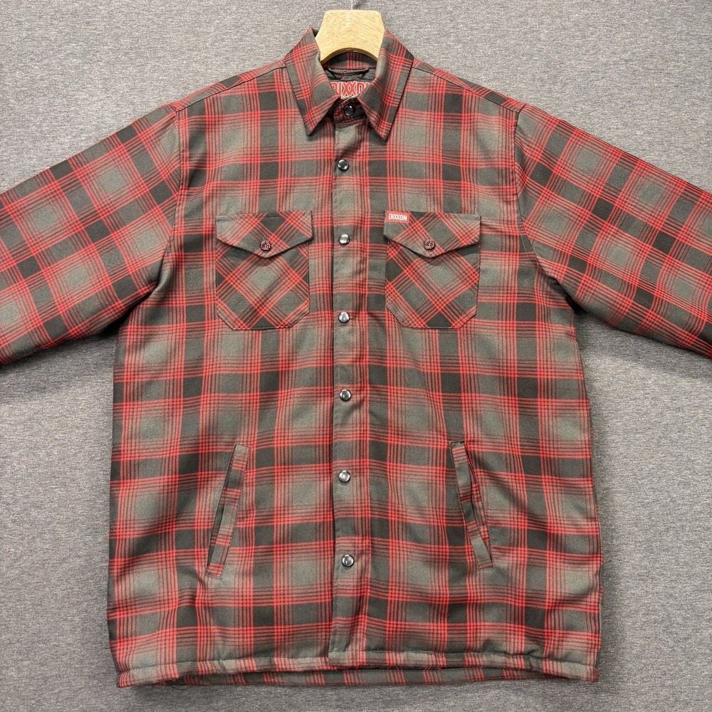 Dixxon Flannel Co Jacket Mens L The Forge Quilt Lined Snap Zip Shacket Red Gray - Picture 6 of 16
